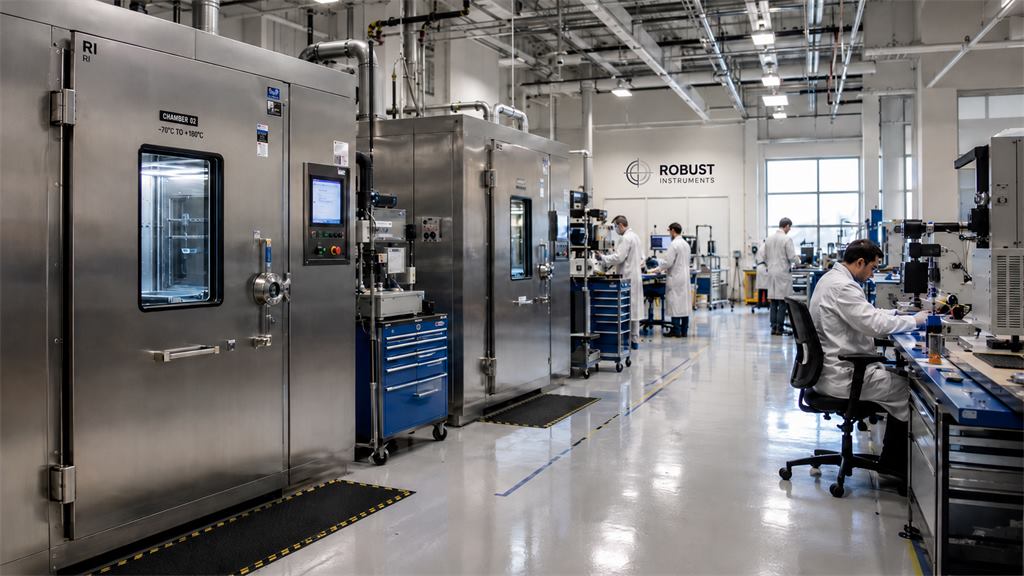 Robust Instruments calibration laboratory with walk-in environmental test chambers